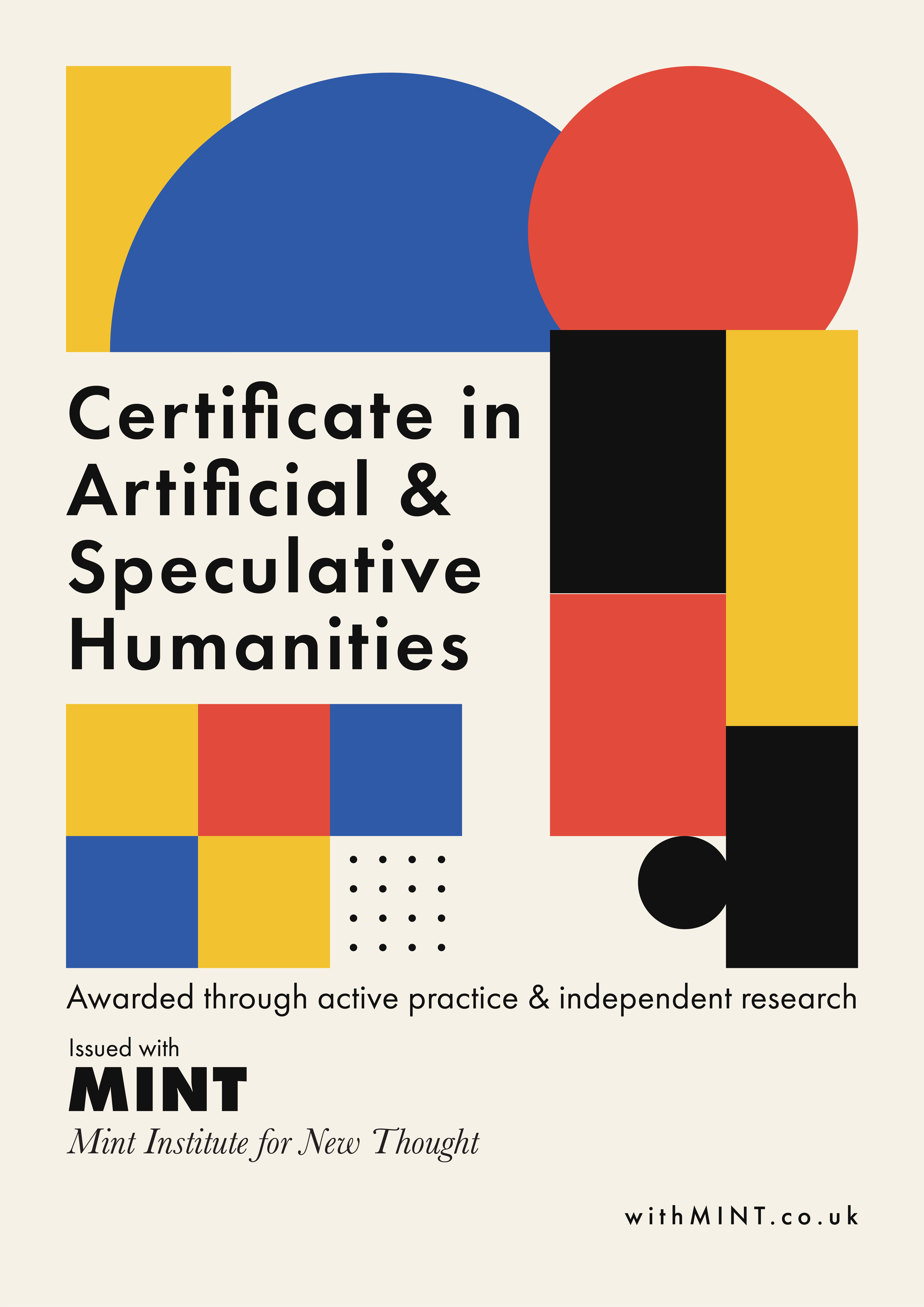 Certificate in Artificial and Speculative Humanities poster issued with MINT.